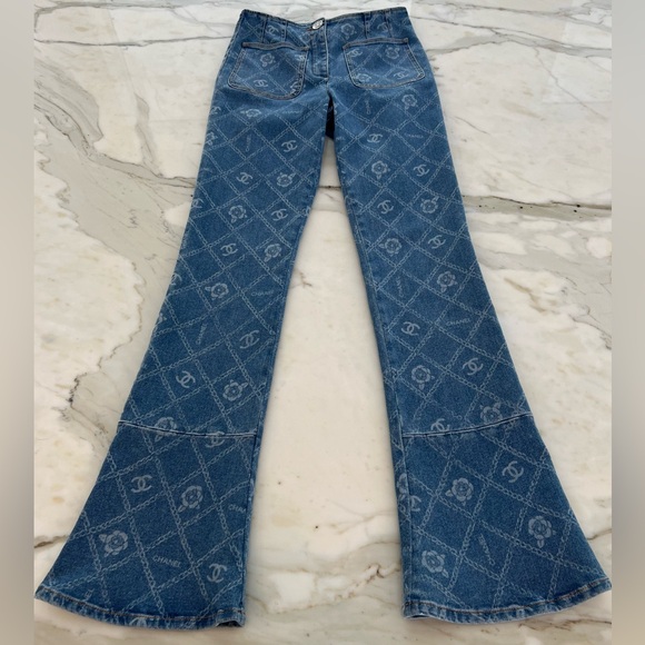CHANEL 23A RUNWAY CC CAMELLIA BLUE JEANS SIZE FR 36 / US 4 NWTS! - Picture 6 of 17